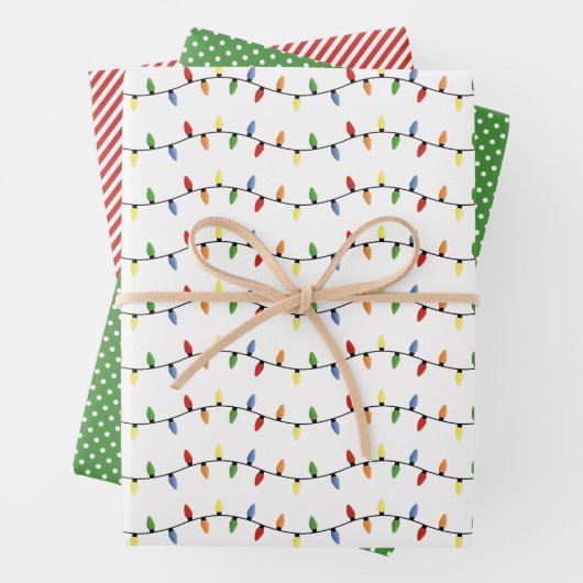 Kunstpatroon kleurige festive Party String Lights Inpakpapier Vel (In situ)