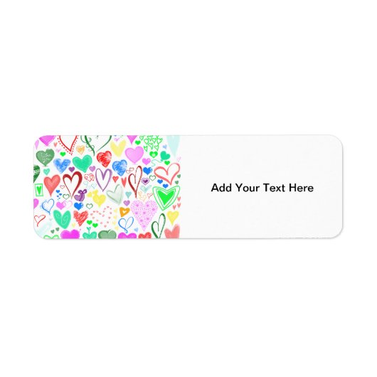 Kunstpatroon, kleurrijke harten, hartspatroon etiket (Voorkant)