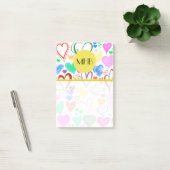 Kunstpatroon, kleurrijke harten, monogram post-it® notes (Kantoor)
