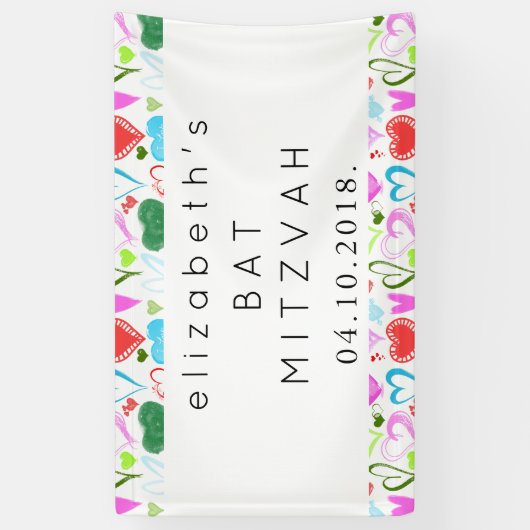 Kunstpatroon, kleurrijke harten, vlek Mitzah Spandoek (Verticaal)