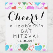 Kunstpatroon, kleurrijke harten, vlek Mitzah Wijn Etiket (Enkel label)