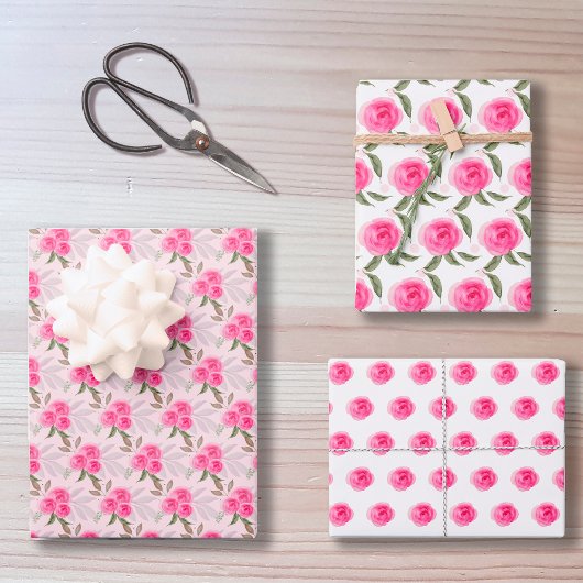 Kunstpatroon met roze rozen Waterverf Inpakpapier Vel