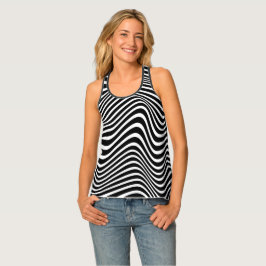 Kunstpatroon met zwarte en witte golvende lijnen tanktop