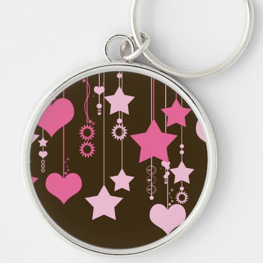 Kunstpatroon, patroon van sterren, Stippen, roze Sleutelhanger (Voorkant)