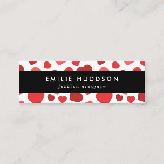 Kunstpatroon, rode harten, hartspatroon mini visitekaartje (Voorkant)