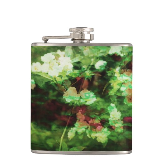 Kunstpatroon rode rode groene bloem. begrip natuur heupfles (Voorkant)