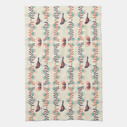 Kunstpatroon voor vogels en Floral Folk Theedoek (Verticaal)