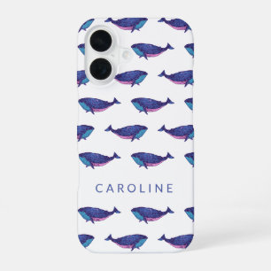 Kunstpatroon voor walvisvis in Ocean Blue op maat iPhone 16 Hoesje