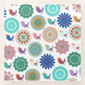 Kunstpatroon Zingende vogel en Mandala Cute Folk Glazen Onderzetter (Voorkant)