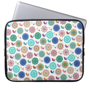 Kunstpatroon Zingende vogel en Mandala Cute Folk Laptop Sleeve