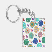 Kunstpatroon Zingende vogel en Mandala Cute Folk Sleutelhanger (Voorkant Links)