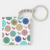 Kunstpatroon Zingende vogel en Mandala Cute Folk Sleutelhanger (Achterkant)