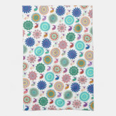 Kunstpatroon Zingende vogel en Mandala Cute Folk Theedoek (Verticaal)