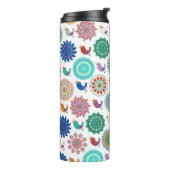 Kunstpatroon Zingende vogel en Mandala Cute Folk Thermosbeker (Gedraaid links)