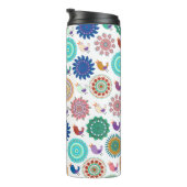 Kunstpatroon Zingende vogel en Mandala Cute Folk Thermosbeker (Geroteerd rechts)