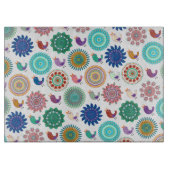 Kunstpatroon Zingende vogels en Mandala Folk Snijplank (Voorkant)