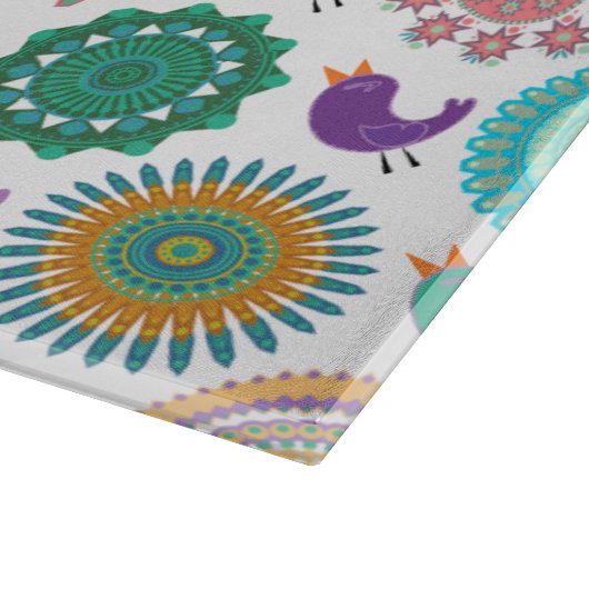 Kunstpatroon Zingende vogels en Mandala Folk Snijplank (Hoek)