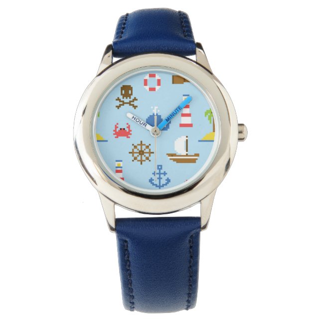 Kunstpatroonpatroon Pixel Zee Horloge (Voorkant)