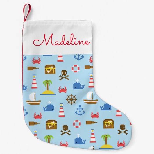 Kunstpatroonpatroon Pixel Zee | Jouw namen toevoeg Kleine Kerstsok (Voorkant)