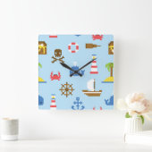 Kunstpatroonpatroon Pixel Zee Vierkante Klok (Huis)