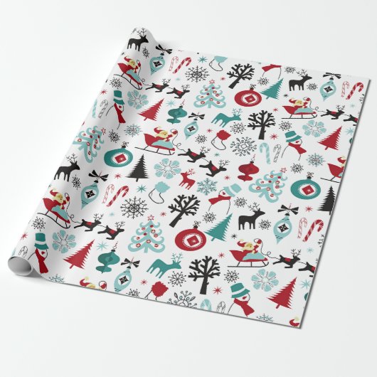 Kunstpatroonpatroon van Santa Claus Sleigh Reindee Cadeaupapier (Uitgerold)