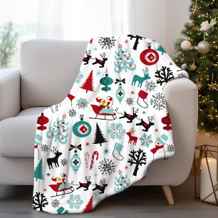 Kunstpatroonpatroon van Santa Claus Sleigh Reindee Fleece Deken