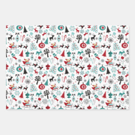 Kunstpatroonpatroon van Santa Claus Sleigh Reindee Inpakpapier Vel