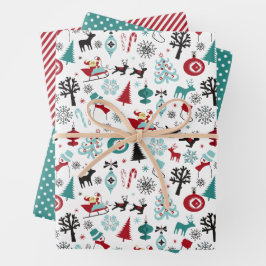 Kunstpatroonpatroon van Santa Claus Sleigh Reindee Inpakpapier Vel