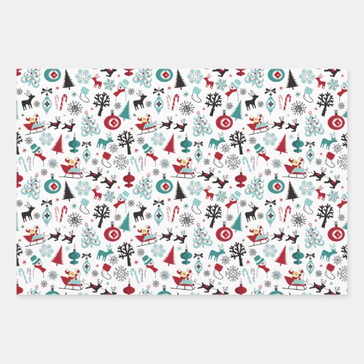 Kunstpatroonpatroon van Santa Claus Sleigh Reindee Inpakpapier Vel (Voorkant)