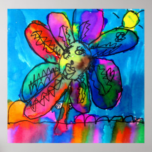 Kunstpen en inktroze en blauw van kind, van Happy  Poster