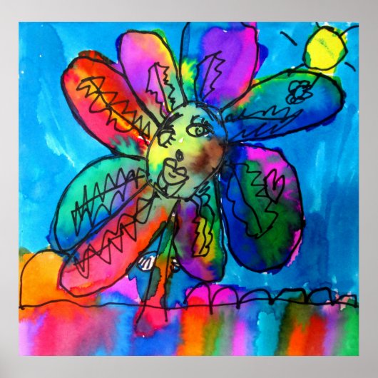 Kunstpen en inktroze en blauw van kind, van Happy Poster (Voorkant)