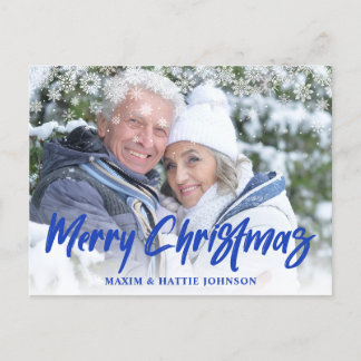 Kunstpenseel Schrift Merry Christmas Sneeuwvlokken Feestdagenkaart