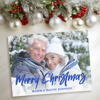 Kunstpenseel Schrift Merry Christmas Sneeuwvlokken Feestdagenkaart