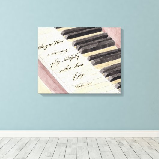 KunstpianoWaterverf en bijbelverse vormgeving met  Canvas Afdruk (Insitu (Houten vloer))