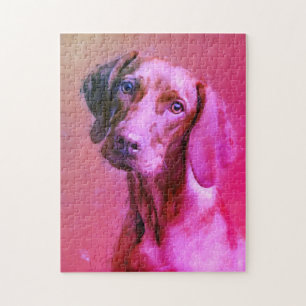 Kunstportret Hongaarse Vizsla Dog   Roze Legpuzzel