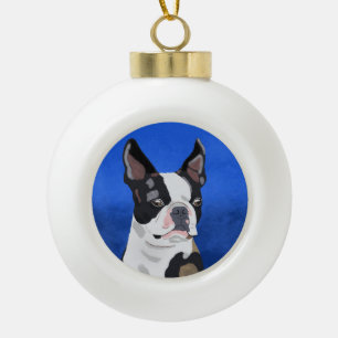 Kunstportret van Boston Terrier Dog Keramische Bal Ornament