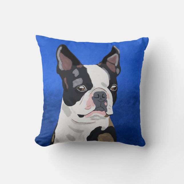 Kunstportret van Boston Terrier Dog Kussen (Voorkant)