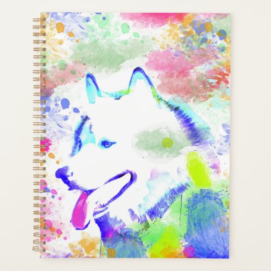 Kunstportret voor Alaskan Malamute Dog-Waterverf Planner (Voorkant)
