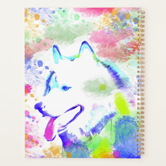 Kunstportret voor Alaskan Malamute Dog-Waterverf Planner (Achterkant)