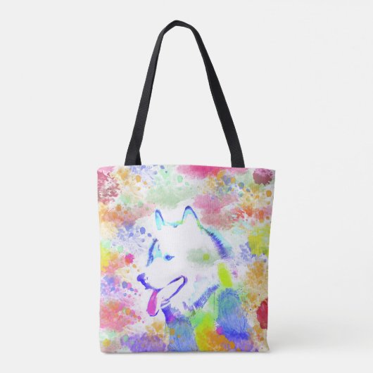 Kunstportret voor Alaskan Malamute Dog-Waterverf Tote Bag (Achterkant)