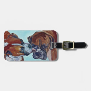 Kunstportret voor zoenen Boxer Dogs Bagagelabel
