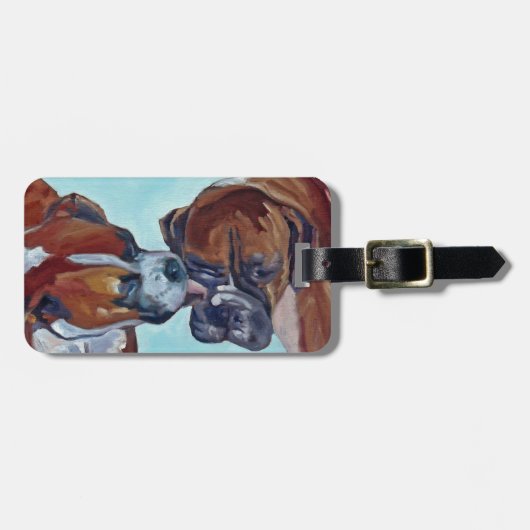 Kunstportret voor zoenen Boxer Dogs Bagagelabel (Voorkant horizontaal)