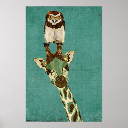 KunstPoster Bronze Giraffe & Owl Poster (Voorkant)