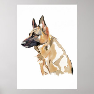 Kunstposter Duitse Herdershond, Aquarel Schilderij Poster