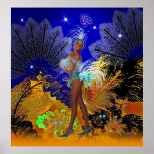 Kunstposter Feest Showgirl In Blauw Poster