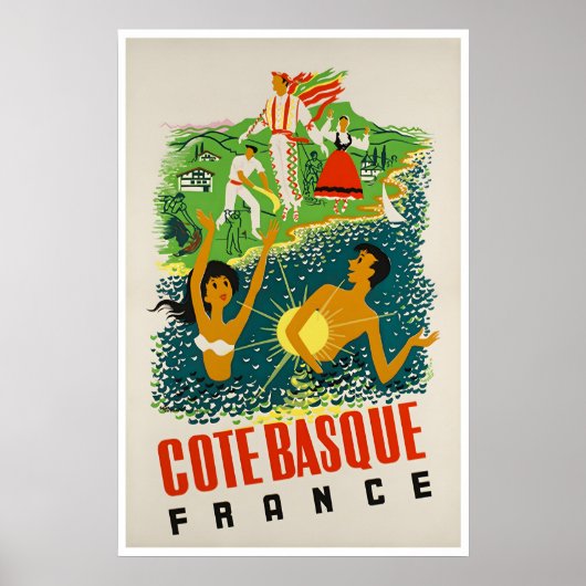 Kunstposter Franse Baskische kust Reis Strand Poster (Voorkant)