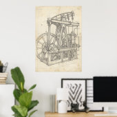 Kunstposter met blueprint van stoommachine uit het poster (Thuiskantoor)