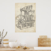 Kunstposter met blueprint van stoommachine uit het poster (Keuken)