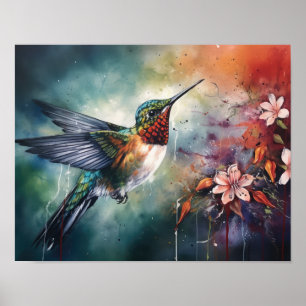Kunstposter met kolibrie-schildering poster