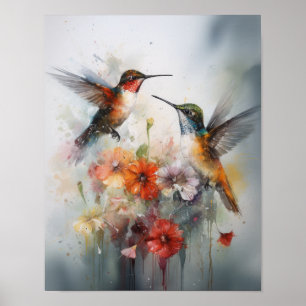 Kunstposter met kolibrie-schildering poster